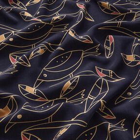 viscose fabric Art Deco Birds – midnight blue/sand, 