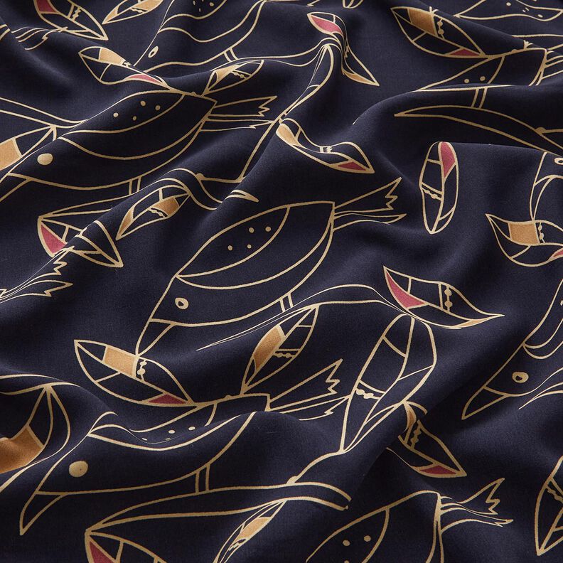 viscose fabric Art Deco Birds – midnight blue/sand, image number 2