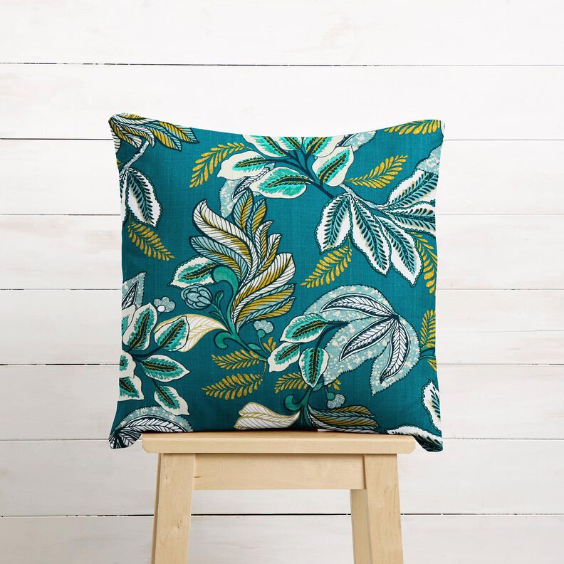 Decor Fabric Panama intertwined leaves – petrol/mustard,  image number 7