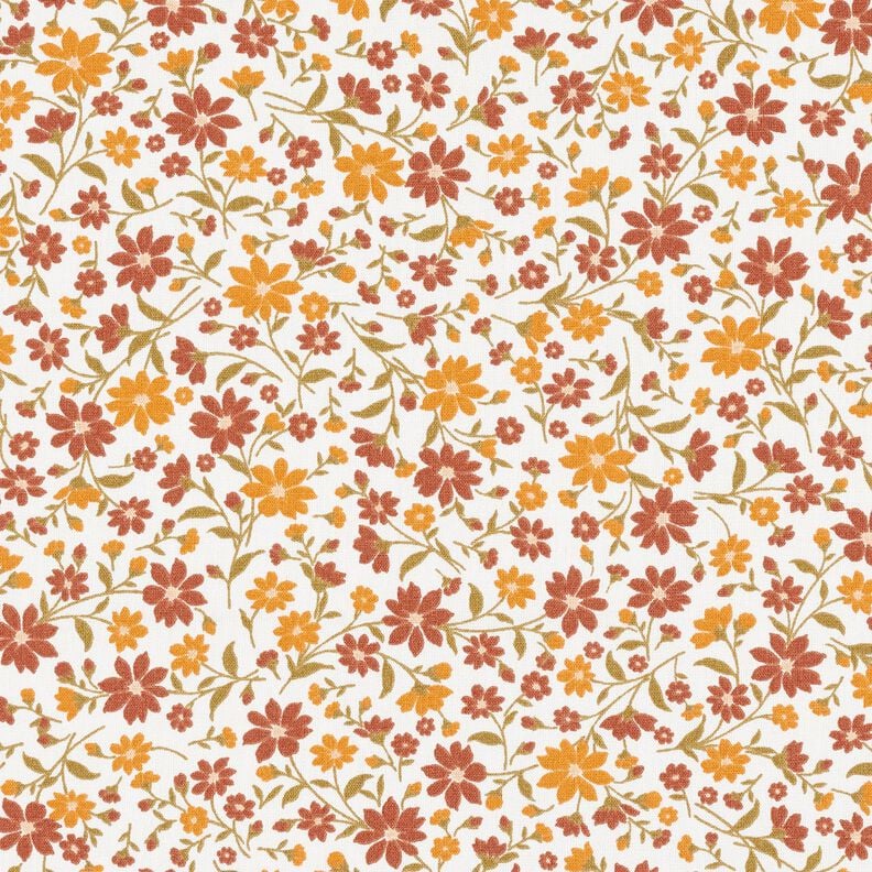 Cotton Poplin Autumn Flowers – white/burgundy, image number 1