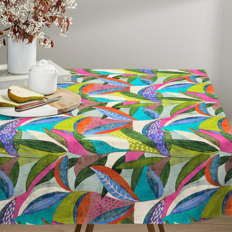 Decor Fabric Half Panama tropical leaves – orange/dark green, image number 6