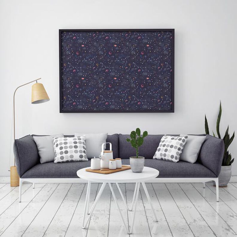 Decor Fabric Half Panama Colourful Universe – navy blue,  image number 6