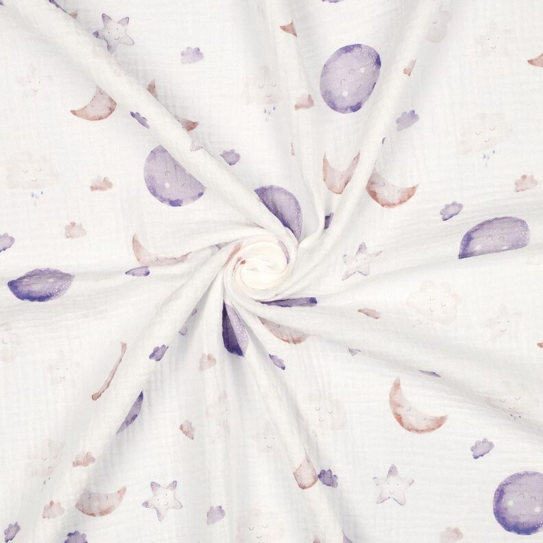 GOTS Double Gauze/Muslin Night’s Sky Digital Print | Poppy Fabrics – ivory/mauve,  image number 3
