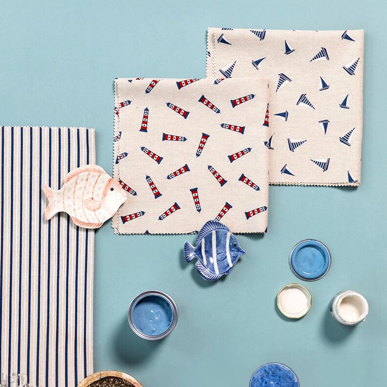 Decor Fabric Half Panama narrow nautical stripes – natural/navy blue,  image number 6