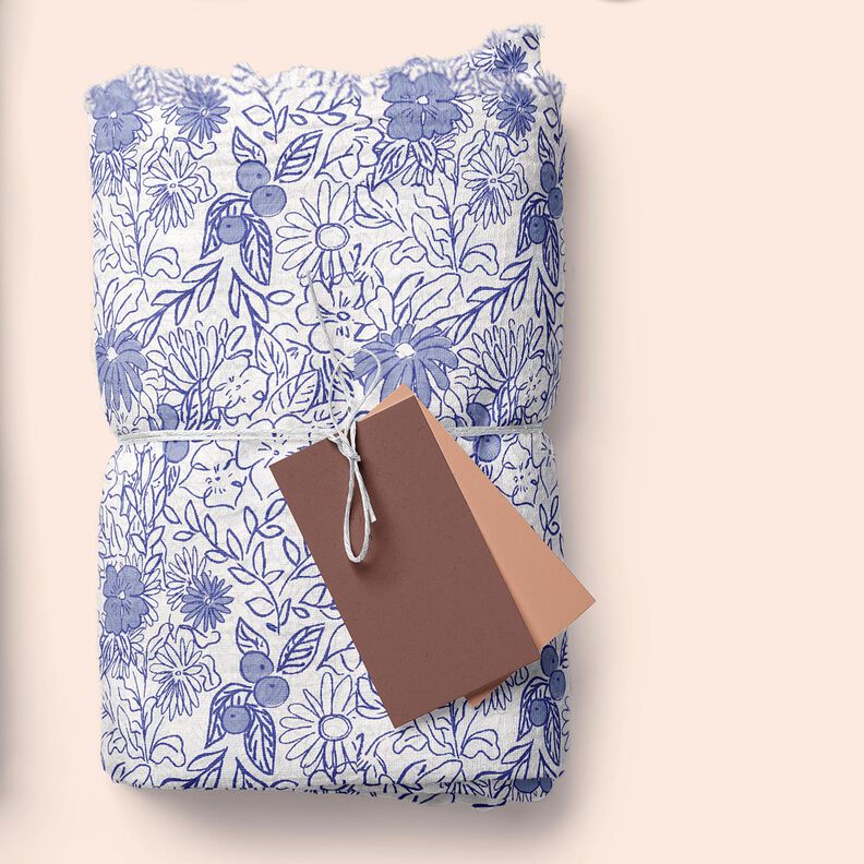 Double Gauze/Muslin blue flowers – white/brilliant blue,  image number 5