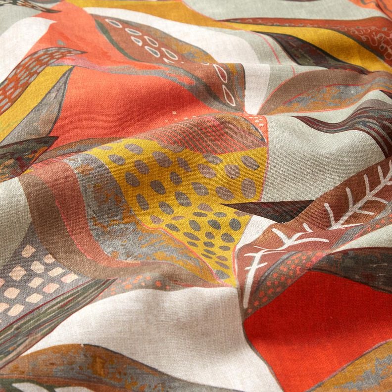 Decor Fabric Half Panama tropical leaves – mustard/terracotta, image number 2