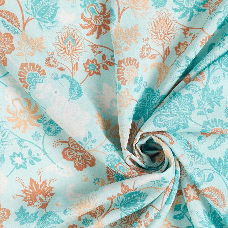 Viscose Voile Paisley floral border design – blue, image number 3