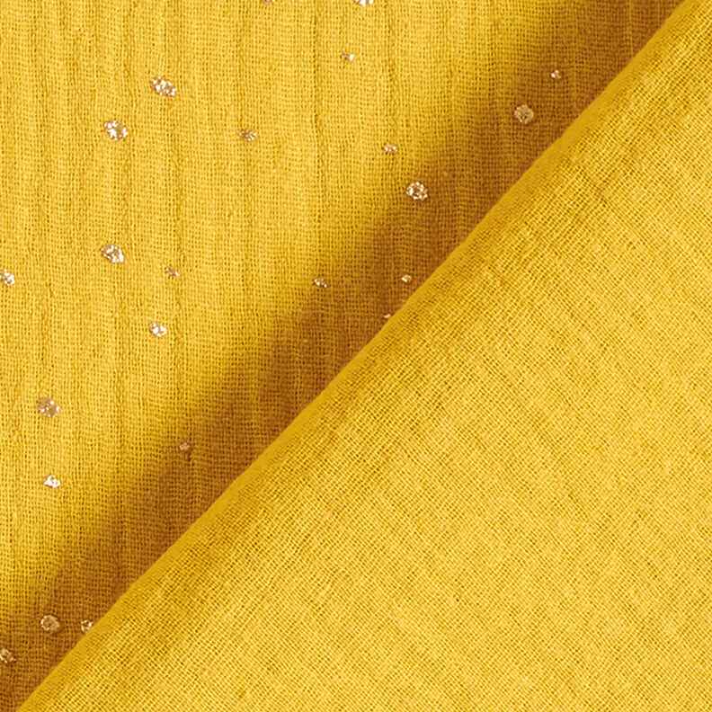 Scattered Gold Polka Dots Cotton Muslin – curry/gold,  image number 4