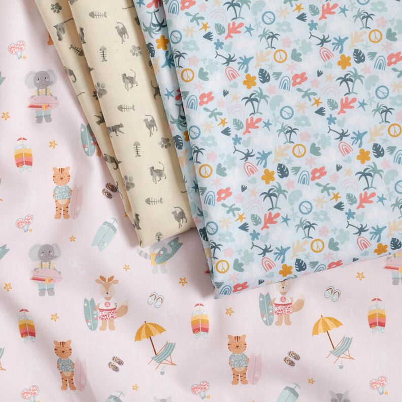 Organic Cotton Poplin cats and paw prints – offwhite/grey,  image number 5
