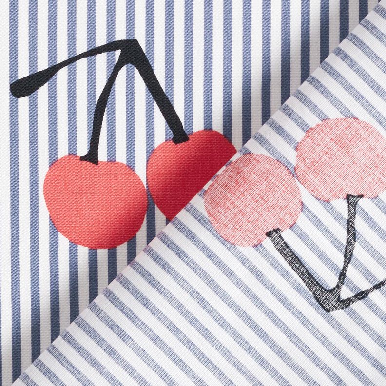 Stretch Poplin Stripes and cherries – white/indigo,  image number 4