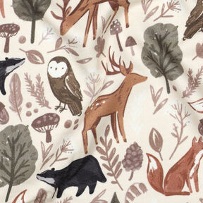 Brushed Sweatshirt Fabric animals in the wood Digital Print | Poppy Fabrics – offwhite, 