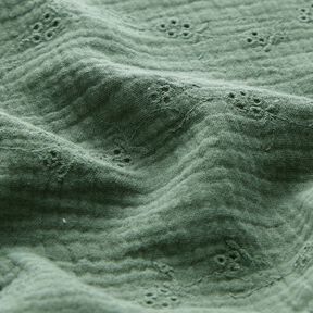Double Gauze/Muslin Broderie Anglaise flower tendrils – dark green, 