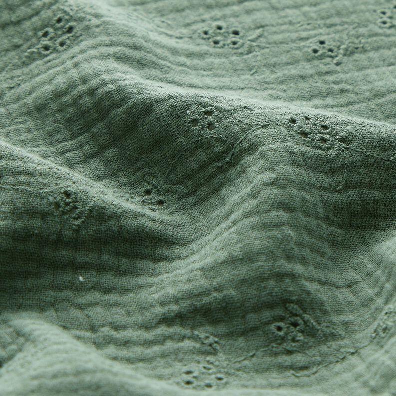 Double Gauze/Muslin Broderie Anglaise flower tendrils – dark green,  image number 2