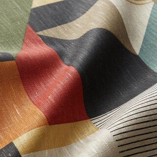 Decor Linen Retro Pattern with Golden Accents – natural/olive, 