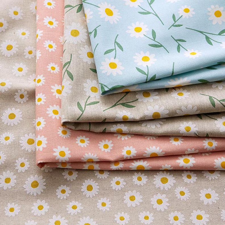 Decor Fabric Half Panama daisies – natural/white,  image number 5