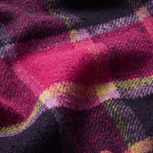 colourful checked coat fabric – black/berry,  image number 2