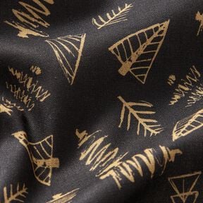 Cotton Cretonne elegant fir trees – black/gold, 