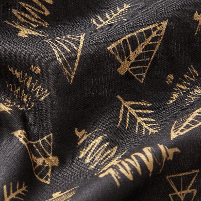 Cotton Cretonne elegant fir trees – black/gold,  image number 2