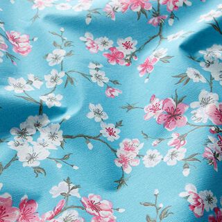 Cherry blossom coated cotton – aqua blue, 