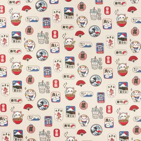 Decor Fabric Half Panama Asian snacks – natural/blue, 