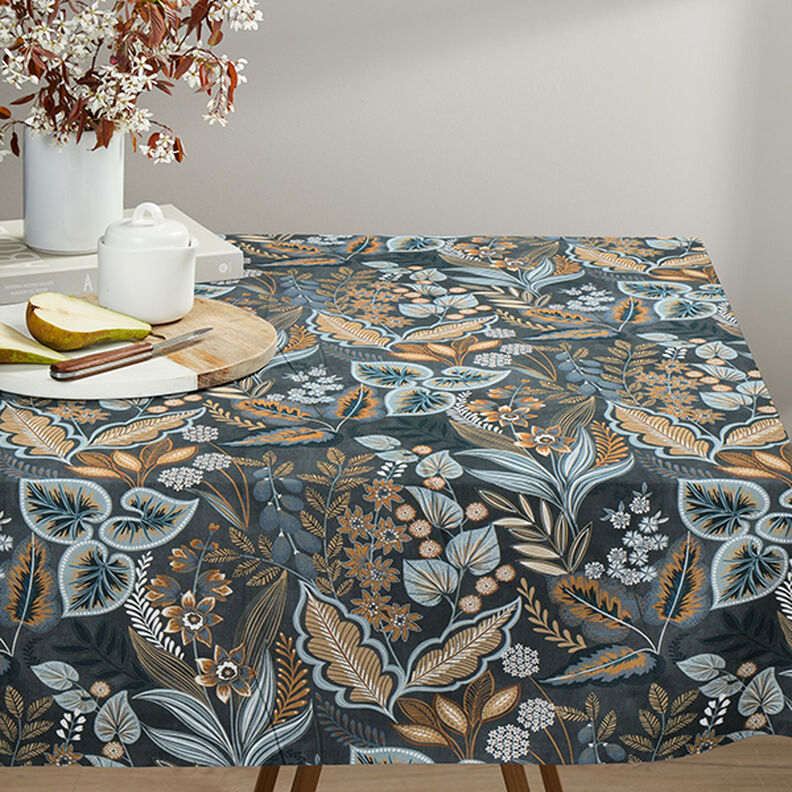 Decor Fabric Half Panama Paisley Leaves – blue grey,  image number 6