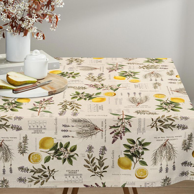 Decor Fabric Half Panama kitchen herbs – natural/yellow,  image number 8