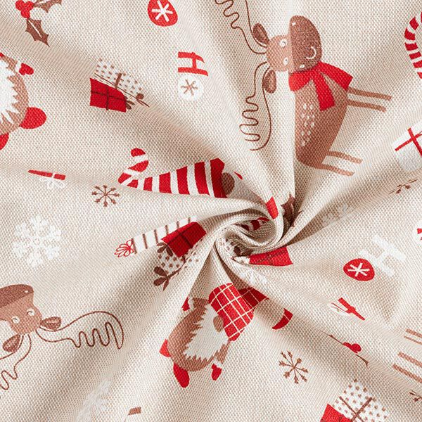 Decor Fabric Half Panama Elves and Reindeer – beige/red,  image number 3