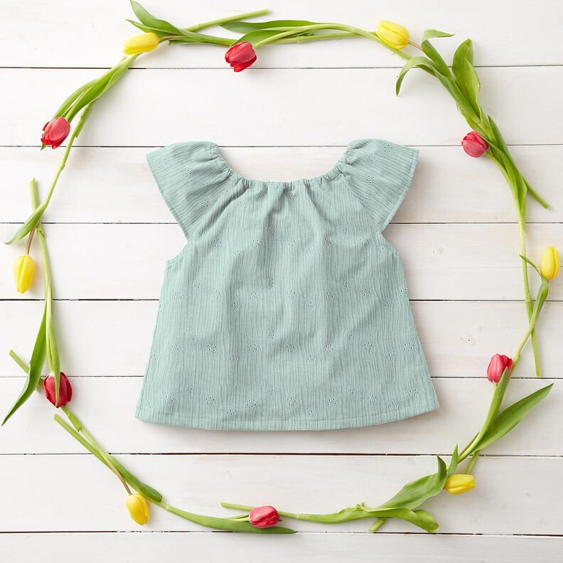 Double Gauze/Muslin Broderie Anglaise flower tendrils – pale mint,  image number 6