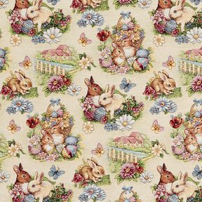 Decor Fabric Tapestry Fabric Easter bunnies in the garden – light beige/berry, 