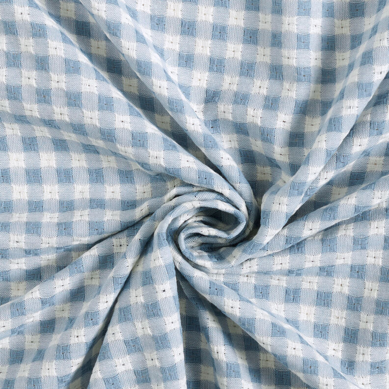 Textured check cotton fabric – white/light blue,  image number 4