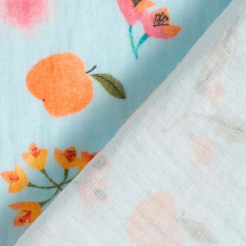 Double Gauze/Muslin apples dots flowers Digital Print – light blue, image number 4