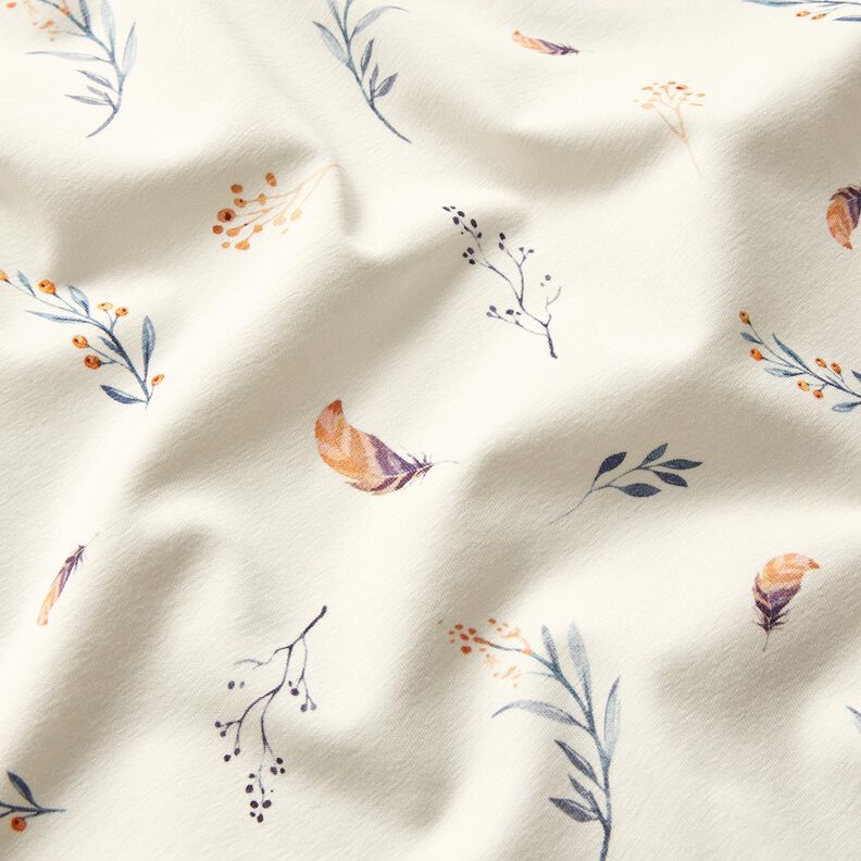 Cotton Jersey tendrils and feathers Digital Print – offwhite, image number 2