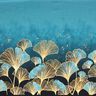 Cotton Jersey Golden ginkgo leaves border fabric | Glitzerpüppi – black/turquoise,  thumbnail number 2