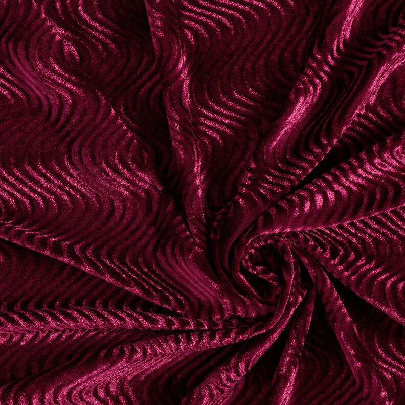 Stretch velvet embossed waves – burgundy,  image number 3