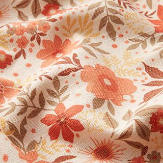 Decorative fabric, half Panama, Flower Meadow – coral/natural | Remnant 50cm, 