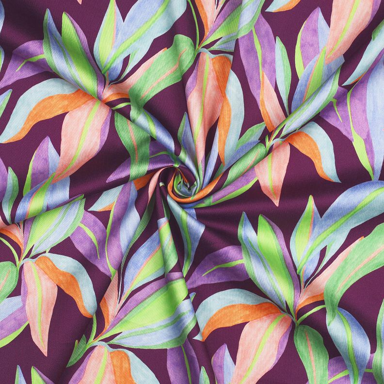 Sateen Leaves digital print| Poppy Fabrics – aubergine/light green,  image number 3