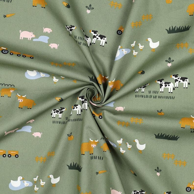 Cotton Poplin farm animals | Poppy Fabrics – pine,  image number 3