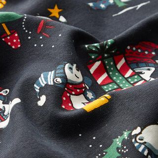 Brushed Sweatshirt Fabric polar bears celebrating Christmas – navy blue, 