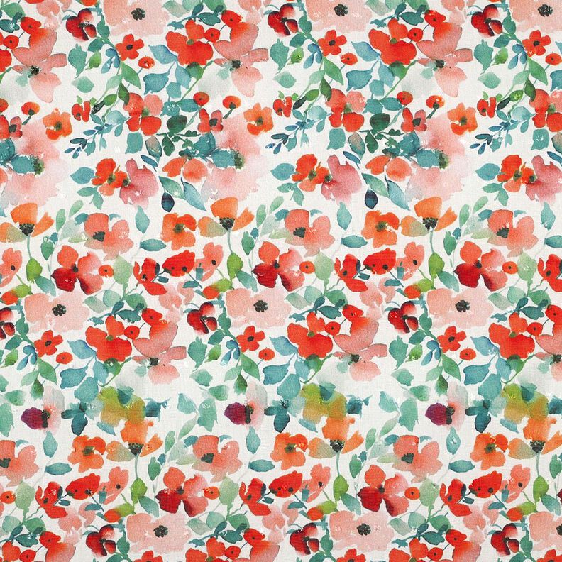 Viscose Voile Dobby Summer Meadow Digital Print – white/fire red,  image number 1