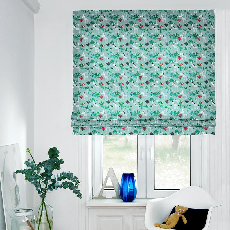 Cotton Cretonne donkeys and peacocks – eucalyptus,  image number 6