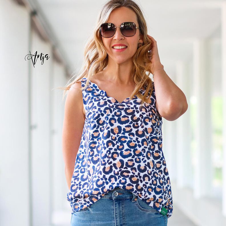 Cotton Jersey Leopard with Golden Spots | Glitzerpüppi – white/indigo,  image number 5