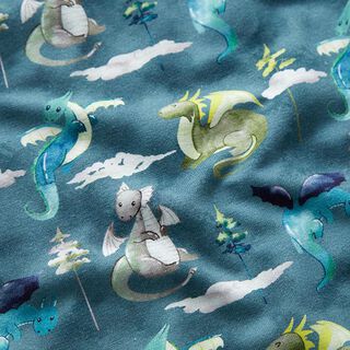 Cotton Jersey Watercolour dragons Digital Print – ocean blue, 