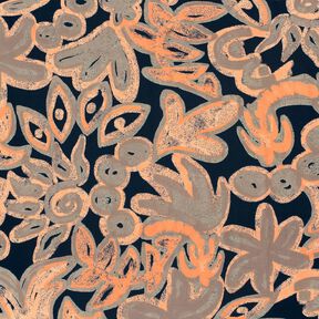 Viscose Jersey Painted Flowers – midnight blue/peach orange, 