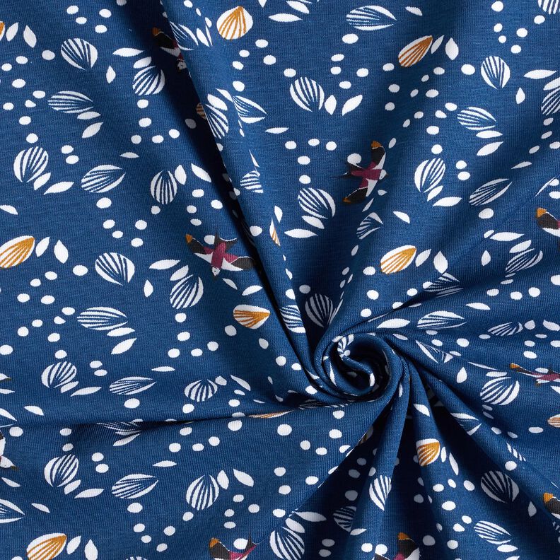 Cotton Jersey Swallows over the meadow – indigo,  image number 3