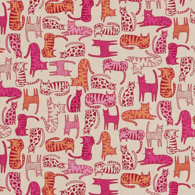 Decor Fabric Half Panama Colourful Cats – natural/purple,  image number 1