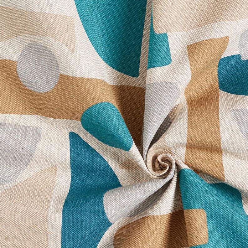 Decor Fabric Half Panama abstract shapes – natural/petrol, image number 3