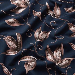 Cotton Jersey sparkling leaves | Glitzerpüppi – midnight blue/dark dusky pink, 