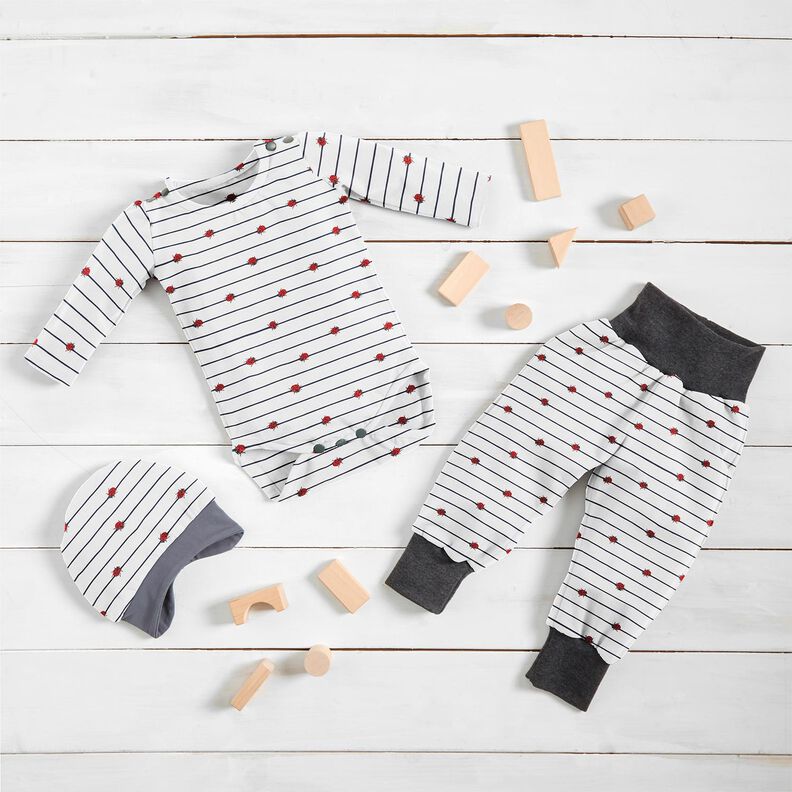 Cotton Jersey Stripes and ladybugs – offwhite,  image number 6