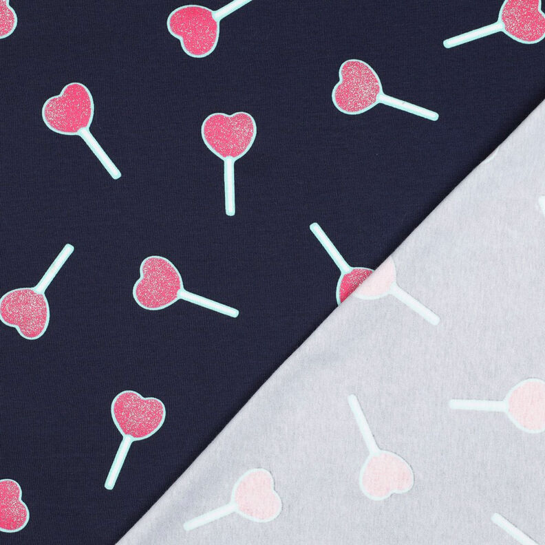 Cotton Jersey Glitter heart lollipops | Poppy Fabrics – midnight blue, image number 4