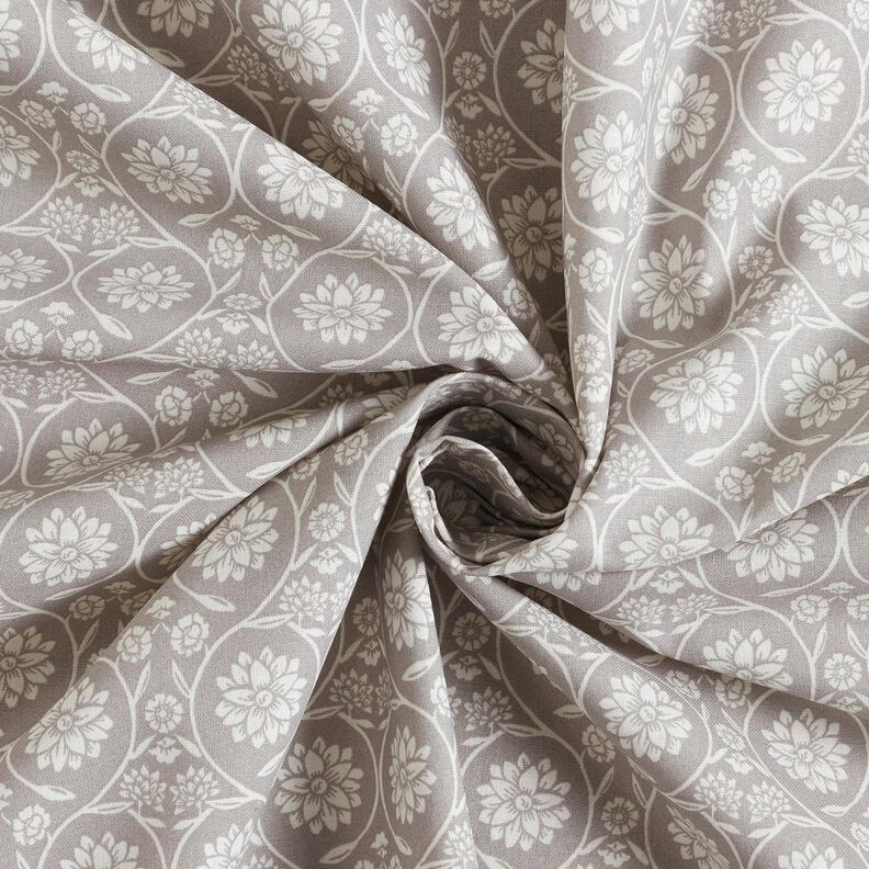 Cotton Cretonne Flowers and tendrils – silver grey/white,  image number 3